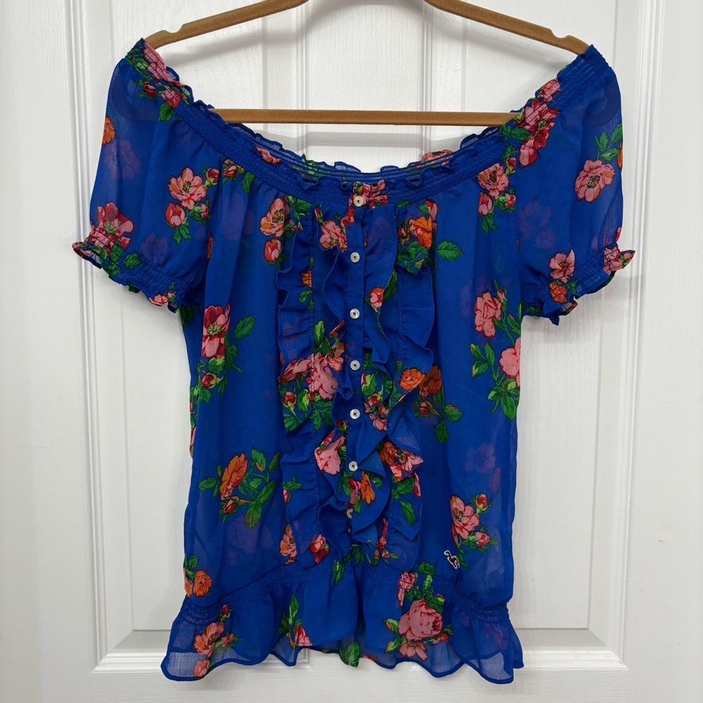 Blue Floral Off-Shoulder Blouse | Hollister S